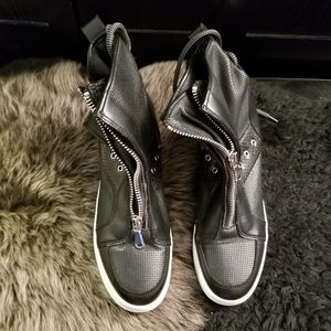 SM leather Zipper lace back sneakers
